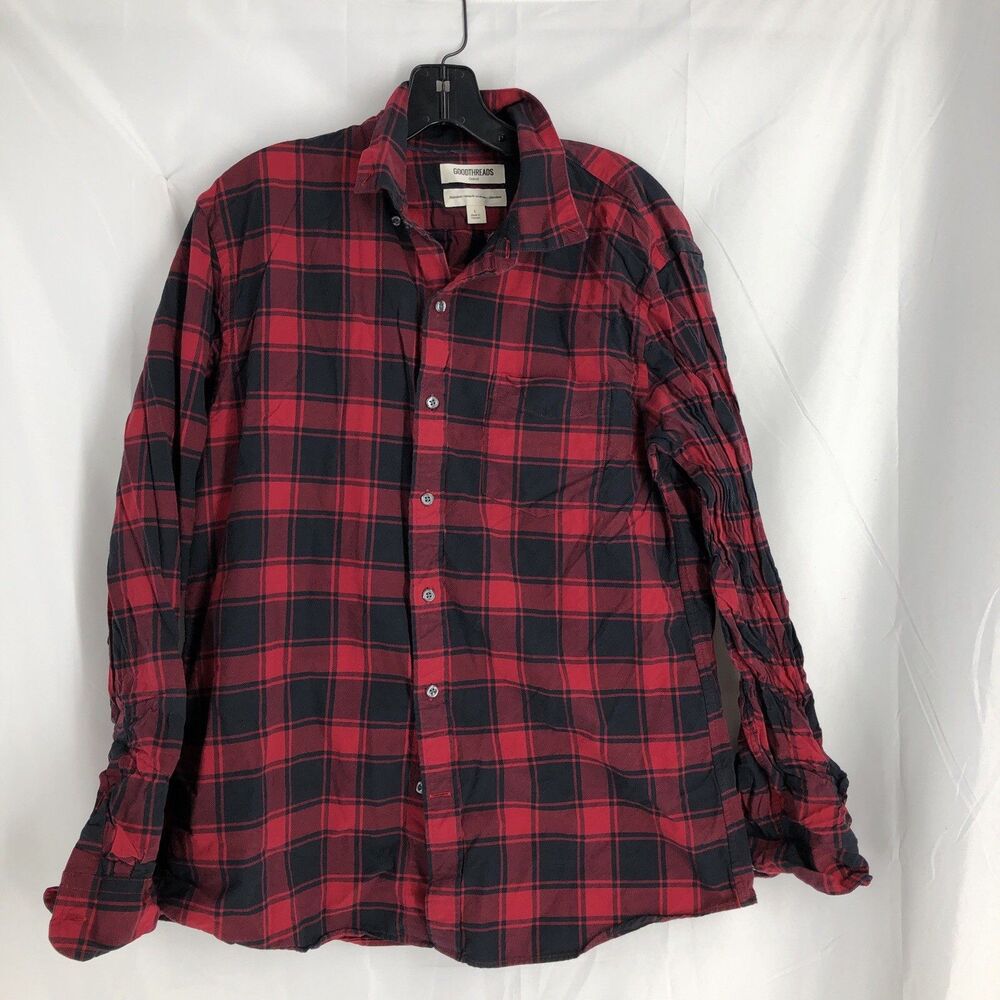 Goodthreads Oxford Standard Button-Down Shirt Men's Large Long Sleeve Red Plaid